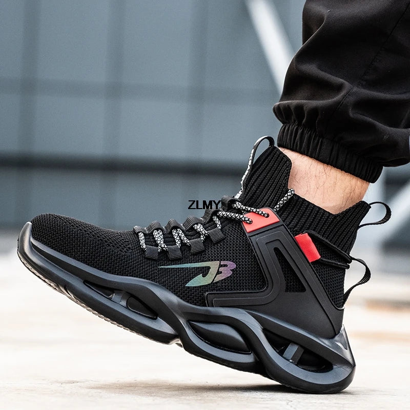 Zapatillas de seguridad transpirables para hombre con puntera de acero, resistentes a perforaciones, botas de trabajo ligeras de caña alta, calzado de seguridad anti-punzadas, nuevo