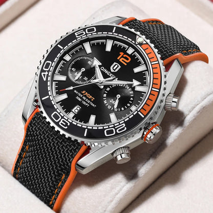 QINGXIYA Brand Luxury Multifunctional Quartz Watch Men Silicone Strap Waterproof Luminous Chronograph Watches Mens Sports Watch
