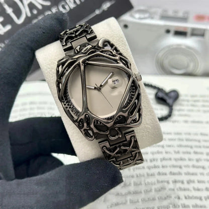 Fashion Y2K Antique Alabaster Quartz Watch Men Retro Black Strap Red Medieval Old Unique Creative Men Watches Luminous AAA Clock