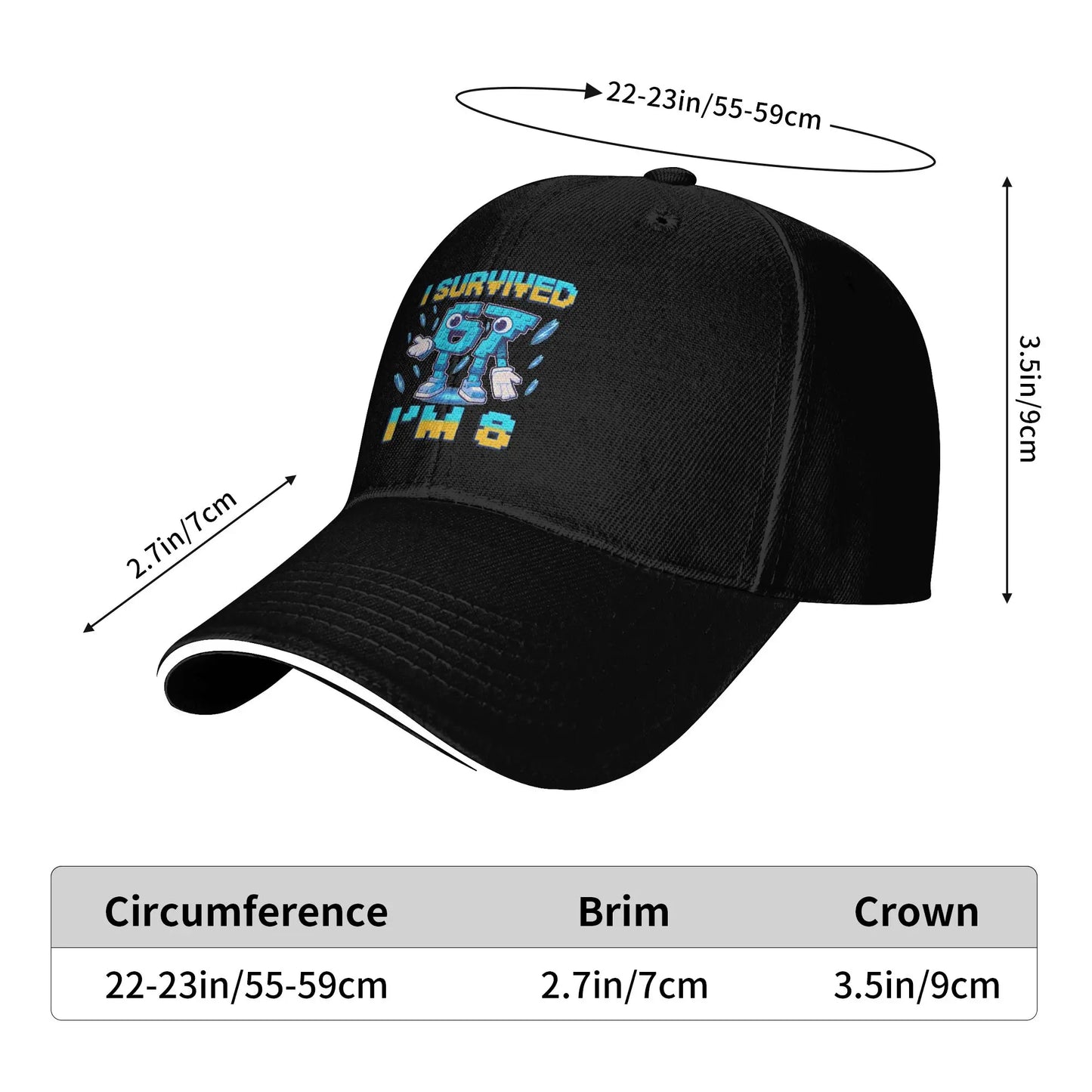 Unisex 8th Birthday I'm 8 Year Old Six Seven Bruh 6 7 Brainrot Meme Hat  Sun Baseball Caps New Baseball Cap Sunscreen Hats