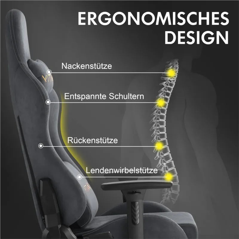 Kitinjoy Natural Suede Gaming Chair High Back Ergonomic Computer Chair With Footrest Reclining Adult Comfortable Office Chair