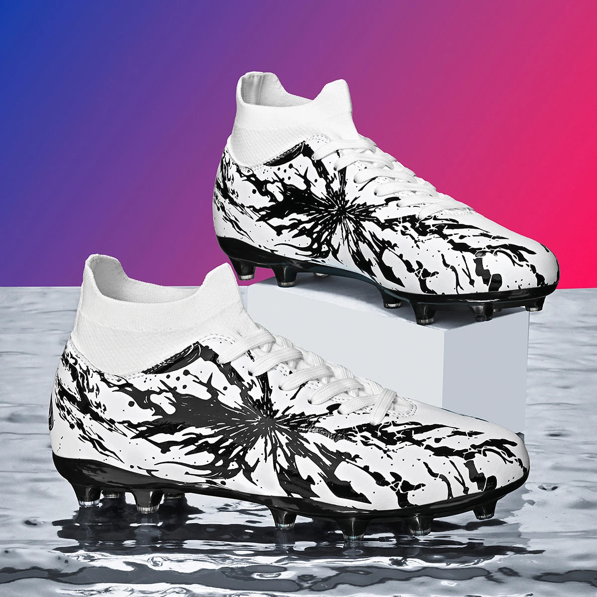 Chaussures de football AG FG pour hommes, tige en PU souple, structure de crampons renforcée, pour adultes, pour les matchs et entraînements de football en plein air sur pelouse.