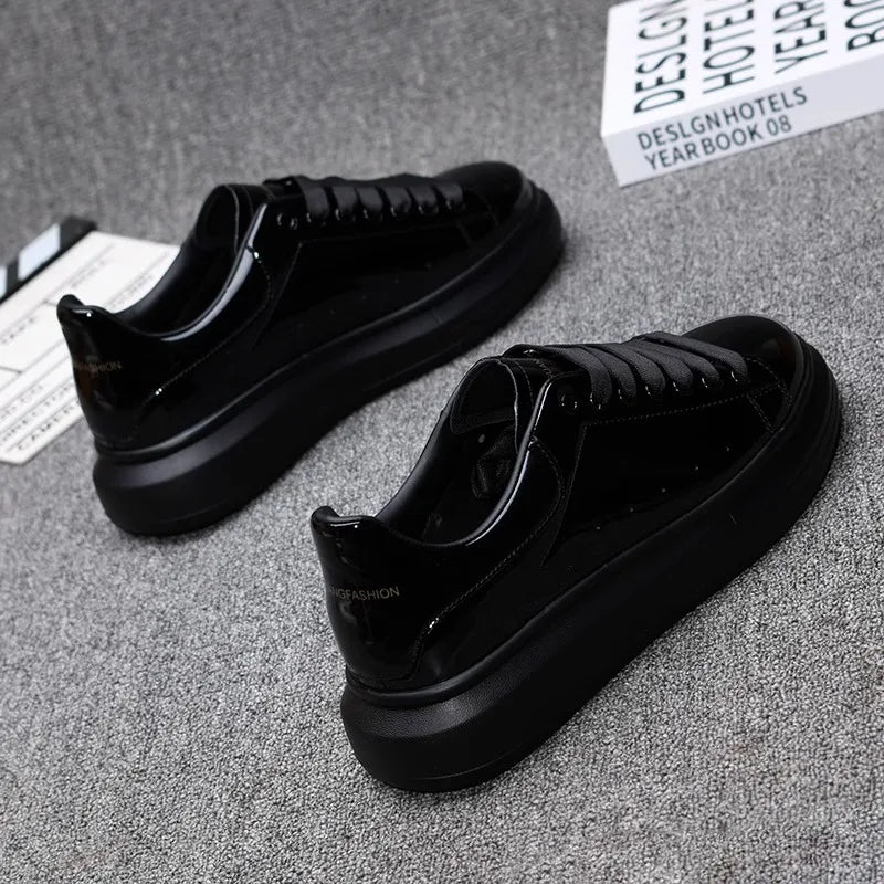 Red lacquered men's shoes Fashion black casual skateboard shoes Outdoor tennis walking shoes Universal men and women