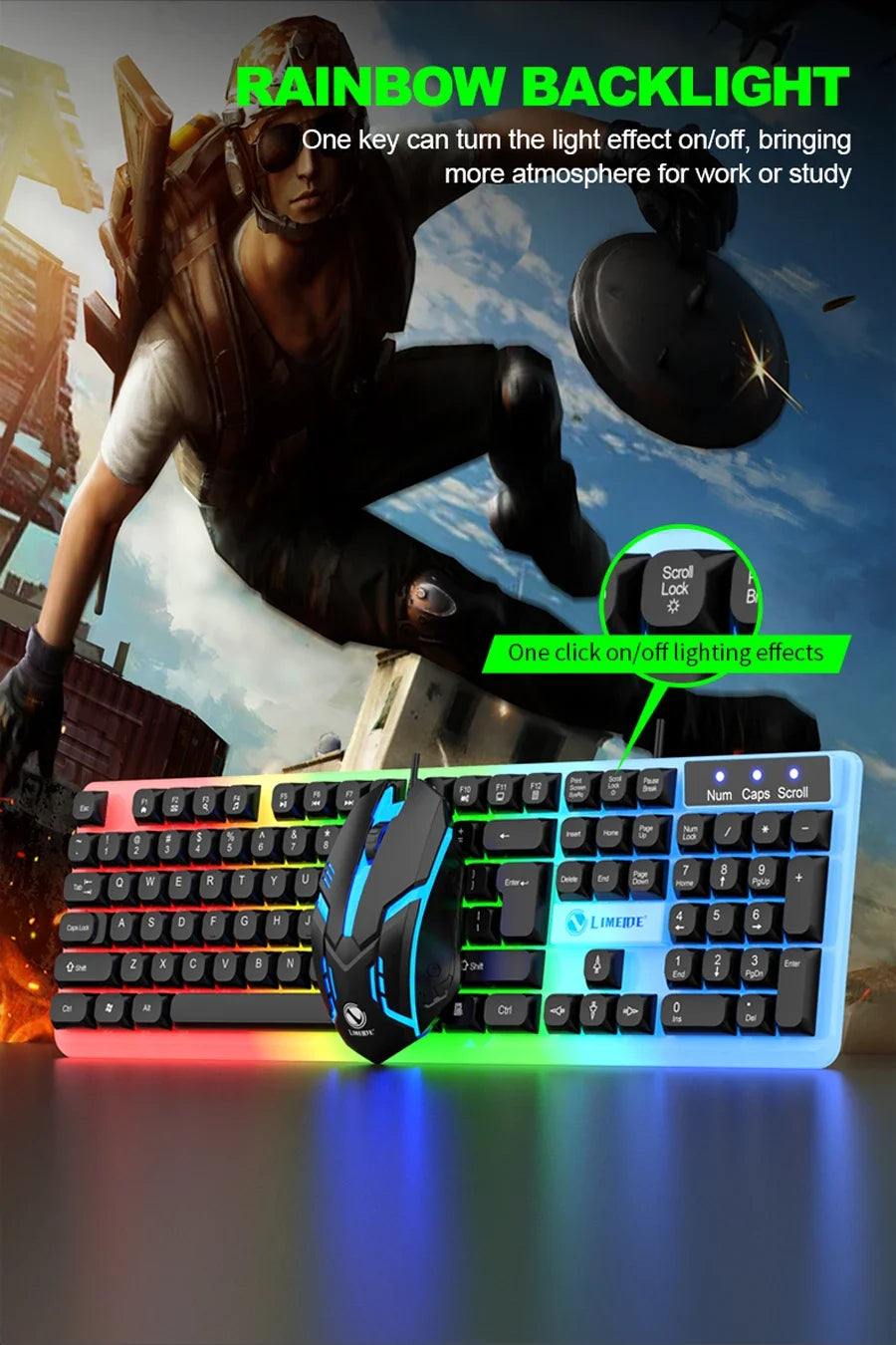 Combo de teclado y ratón gaming NG GTX350 para ordenador y portátil, kit gamer con retroiluminación LED, teclado USB con cable GTX350, set negro