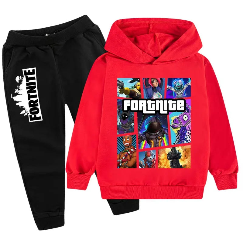 Fortnite Game Printed Children's Sets Hoodies Cartoon Comfortable 2pcs Suit Loose Long Sleeve Tops Pant Autumn Winter Clothes