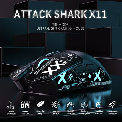 Original Brand ATTACK SHARK X11 Wireless Gaming Mouse Charging Dock PixArt PAW3311 Gaming Sensor, Origin BT/2.4G Wireless/Wired