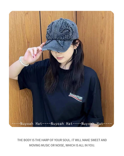 New Men Women Personal Embroidered Wing Double-edged Blade Baseball Hats Sunshade Distress Versatile Street Peaked Caps Fashion