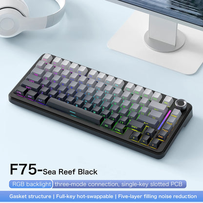 Teclado mecânico F75 FREEWOLF * AULA F75 Bluetooth de três modos, dedicado a gaming e utilização em escritório