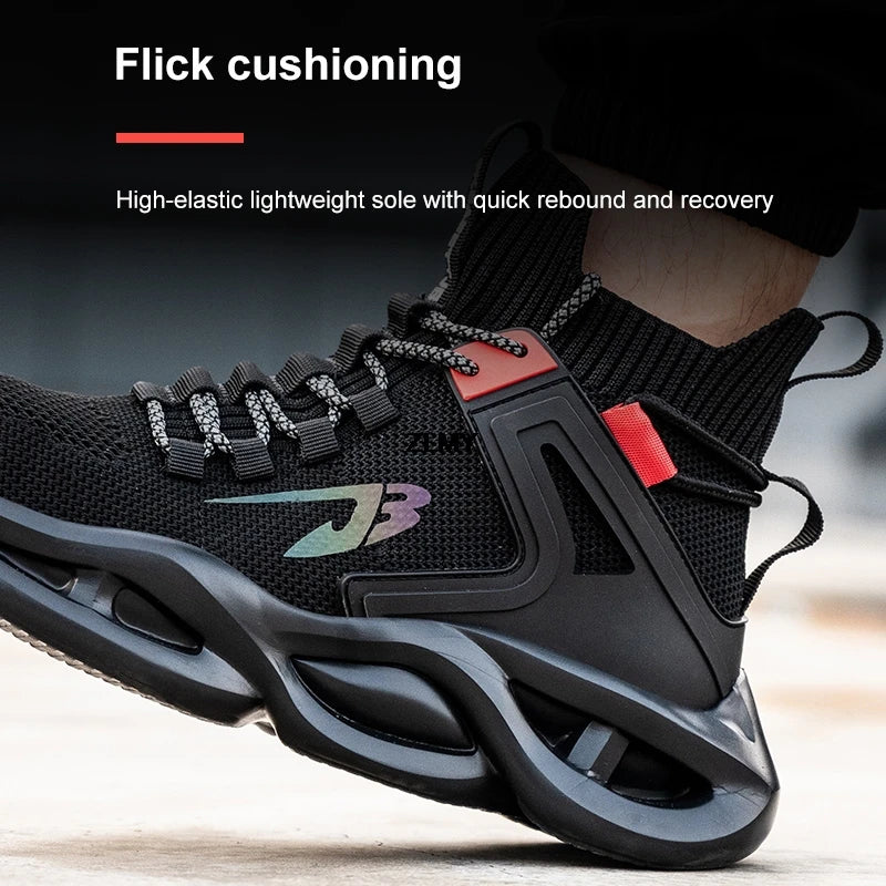 Zapatillas de seguridad transpirables para hombre con puntera de acero, resistentes a perforaciones, botas de trabajo ligeras de caña alta, calzado de seguridad anti-punzadas, nuevo
