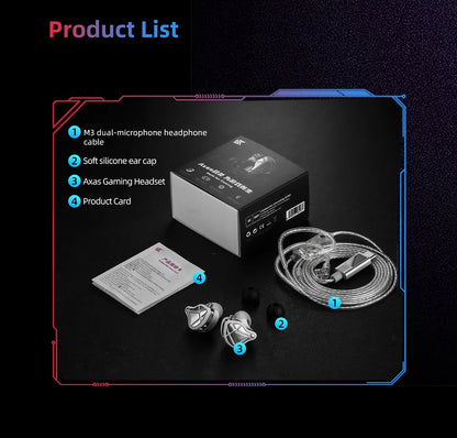 KZ Axas Gaming Earbuds Wired IEM HiFi Bass Headphones with Microphone, FPS Gaming Earphones, KZ Axas In-Ear Monitor Earbuds for PC Mobile & Console Gaming