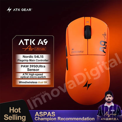 Bezprzewodowa mysz gamingowa ATK Dragonfly A9 Ultimate A9 Air PAW3950 ultralekka ergonomiczna mysz e-sportowa FPS dla graczy CSGO A9 Ultra