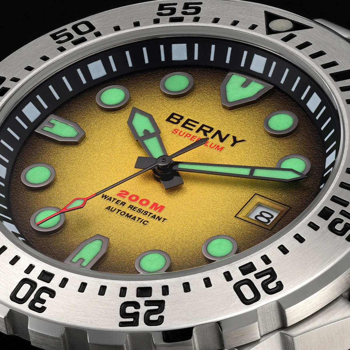 BERNY Automatic Diver Watch for Men Frosted Dial MIYOTA 8215 316L Supper Luminous Sapphire AR Fluororubber Men's Diving Watches
