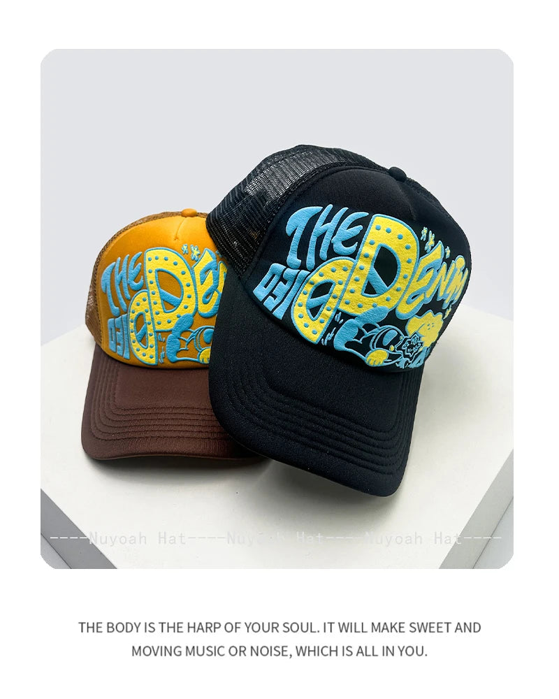 New Unisex Interesting 3D Printed Letter Baseball Hats Sunshade Cartoon Breathable Color Block Trucker Caps Mesh Versatile ins