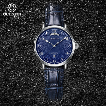 OCHSTIN Day Date Gents Watches 2025 Gift for Men Automatic Mechanical Business Wristwatches 40mm Analog Male Clock Leather Strap