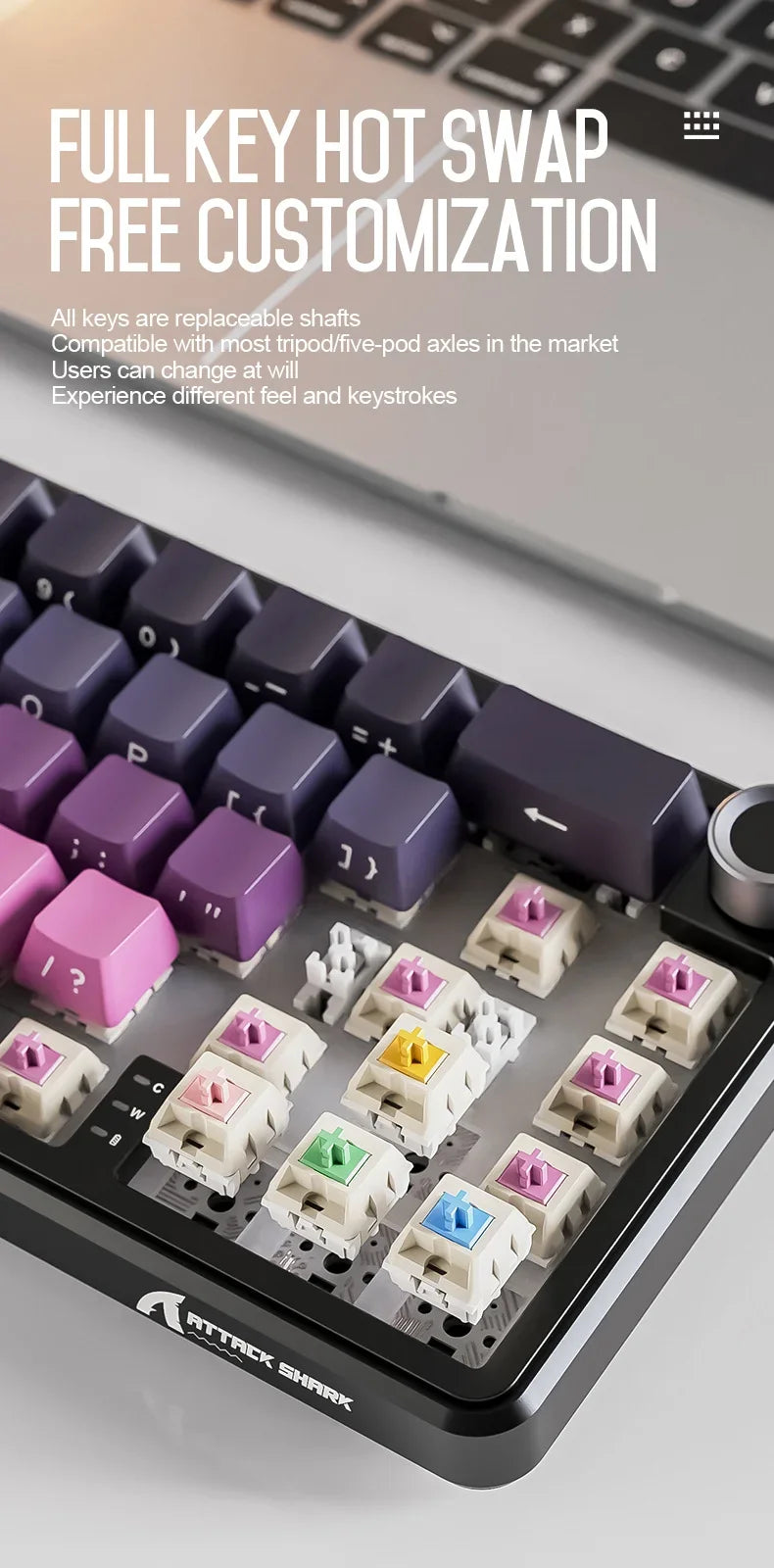 Teclado mecânico sem fios Attack Shark X66, layout compacto 65%, retroiluminação RGB, gasket, hot swap, Bluetooth, USB-C, PBT, bateria de grande capacidade