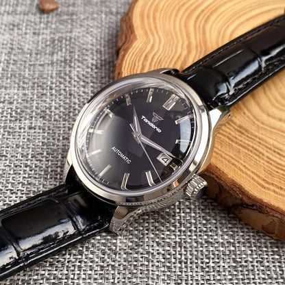 Tandorio 40mm Japanese NH35 Automatic 200M Diving Watch Men Beige Dial Bubble Sapphire Polished Case Glass Back Screw Crown