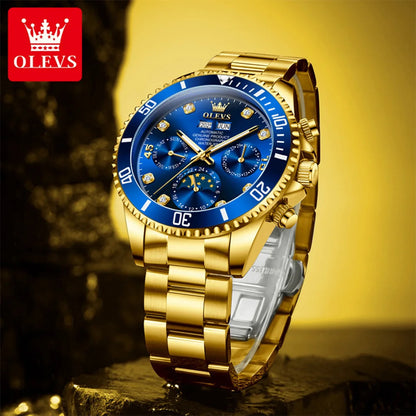 OLEVS 6729 Original Men's Watches Stainless Steel Waterproof Luminous Date Week Moon Phase Automatic Mechanical Watches for Man