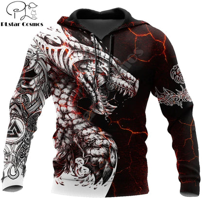 Pánská mikina s kapucí Black & White Tattoo Dragon s 3D potiskem, unisex streetwear, na zip, ležérní bunda, tepláková souprava KJ0192