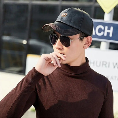 Men Hats Baseball Caps Leather Outing Cap Fashion Casual Adjustable Winter Warm Hat