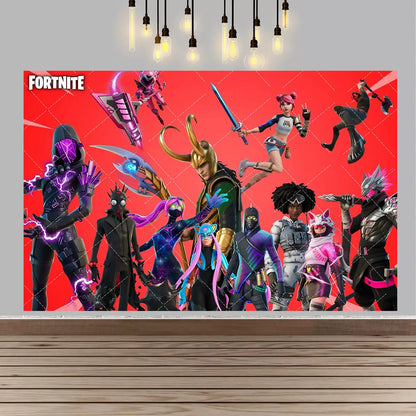 Backdrop F-fortniteds para Festa de Aniversário de Rapaz, Faixa Decorativa Infantil, Decoração de Mesa de Bolo de Aniversário, Acessórios para Festa, Adereços Fotográficos e Presente