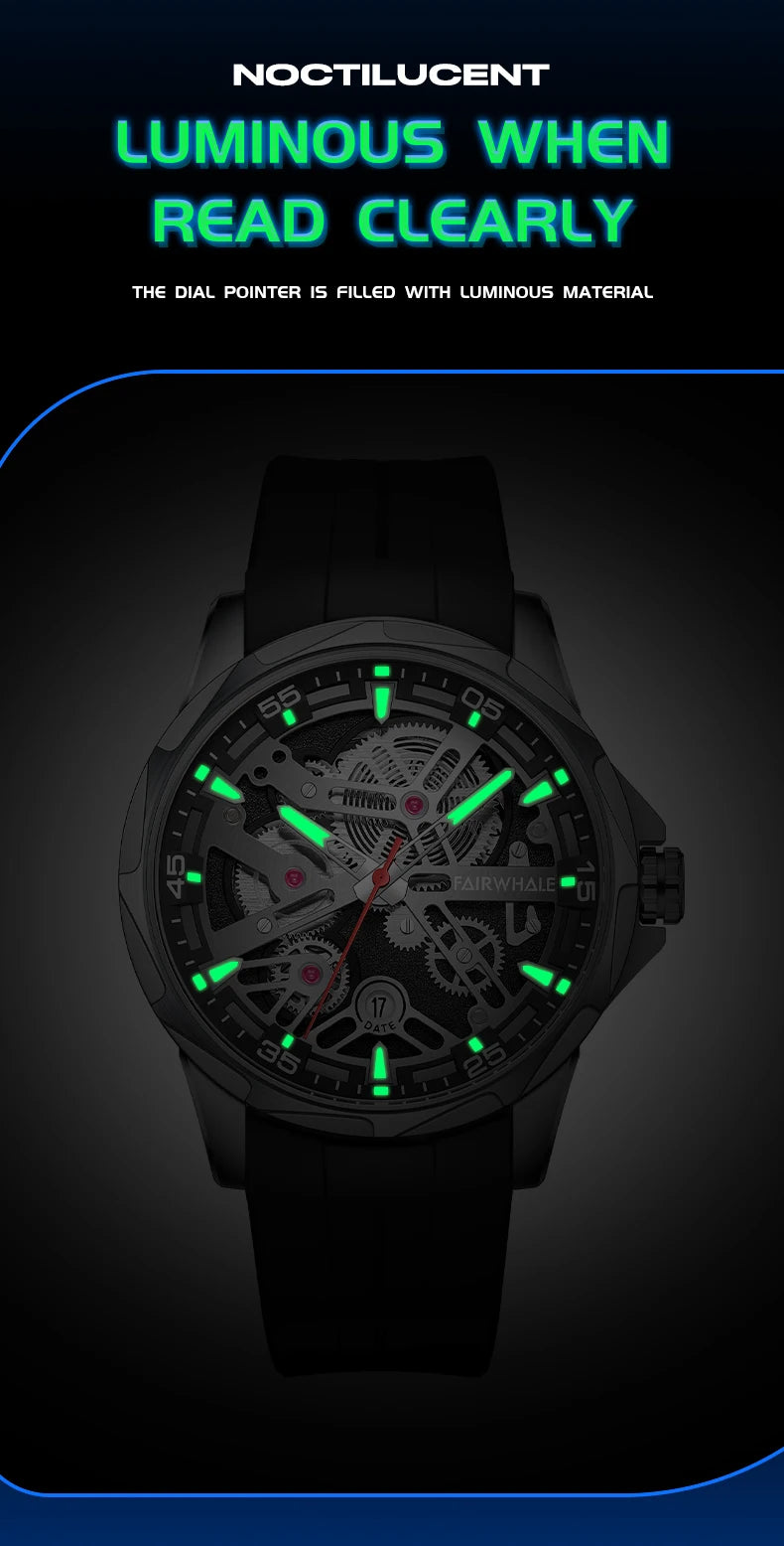 Brand Mark Fairwhale Sports Automatic Watch For Men Fashion Stainless Steel Rainbow Dial Mechanical Wristwatch Man Free Shipping