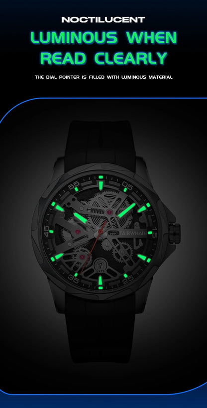 Brand Mark Fairwhale Sports Automatic Watch For Men Fashion Stainless Steel Rainbow Dial Mechanical Wristwatch Man Free Shipping