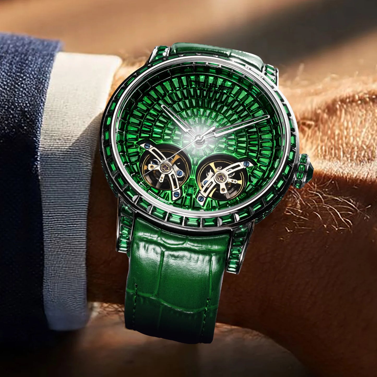 2026 PINDU Design New Diamond Mechanical Watch Men Top Luxury Double Flying Wheel Watch Sapphire Glass Waterproof Watch Leather