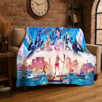 Cartoon F-Fortnite Game Gamer Flannel Blanket Soft Warm Throw Blanket for Bedroom Living Room Bed Travel Camping Picnic Gift