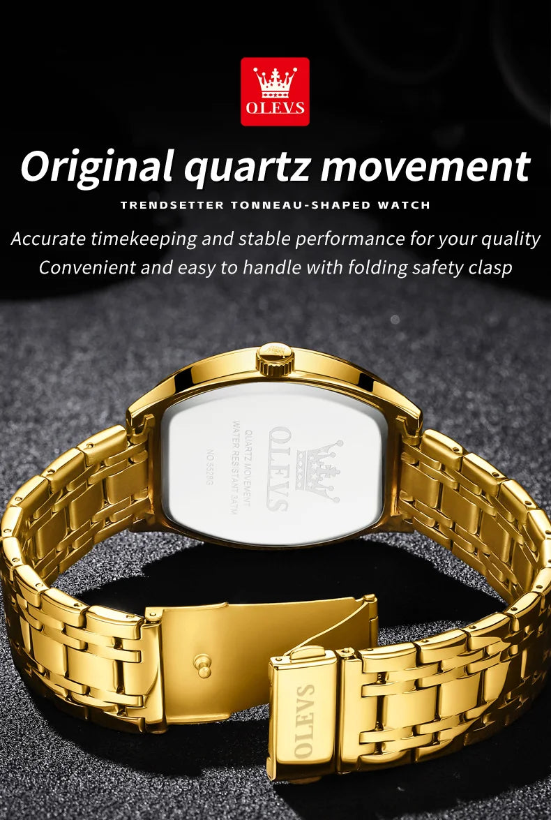 OLEVS Men's Watches Luxury Tonneau Original Top Brand Quartz Watch for Men Waterproof Luminous Week Date Male Wristwatch