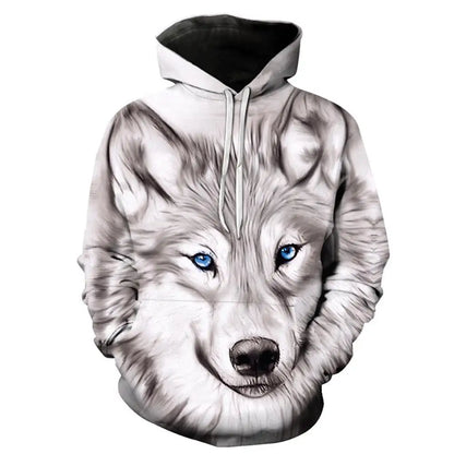 Sweatshirt com Capuz Lobo 3D Estampado, Estilo Europeu e Americano, Pullover Casual de Manga Comprida com Personalidade Animal, Modelo Popular