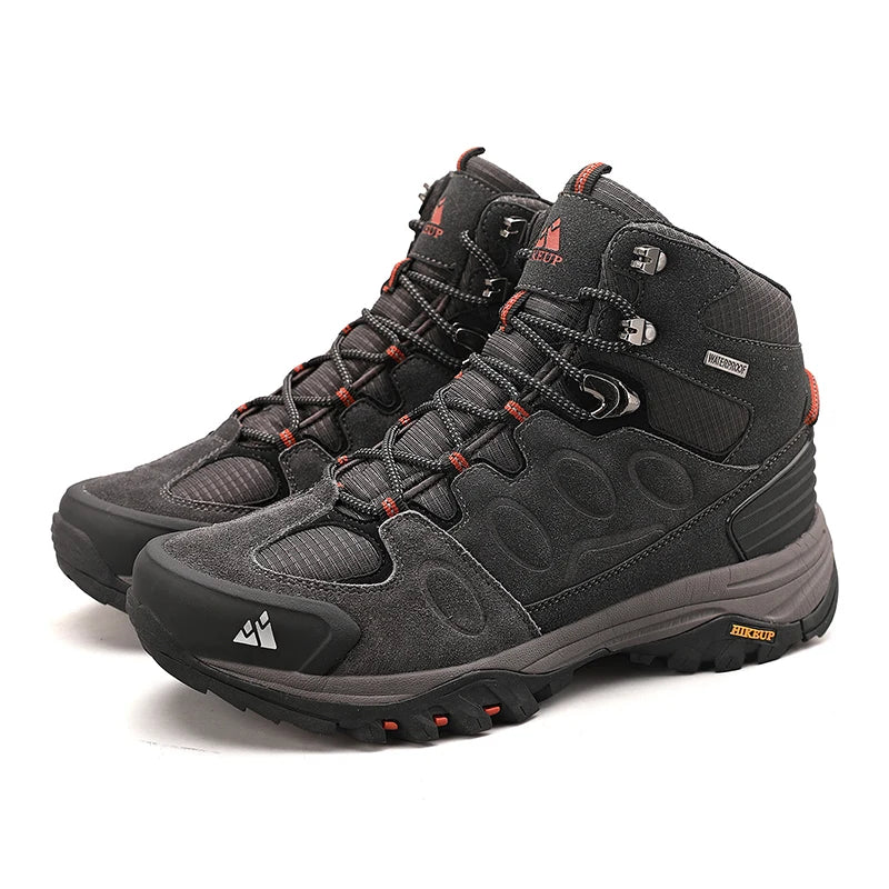 HIKEUP Botas de senderismo altas para hombre, calzado de invierno para exteriores con cordones, antideslizantes, deportivas y casuales, botas de trekking de ante cálidas para hombre