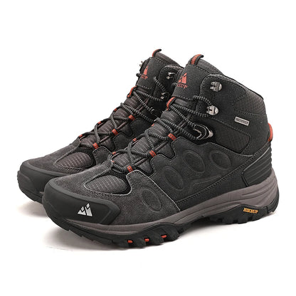 HIKEUP Botas de senderismo altas para hombre, calzado de invierno para exteriores con cordones, antideslizantes, deportivas y casuales, botas de trekking de ante cálidas para hombre