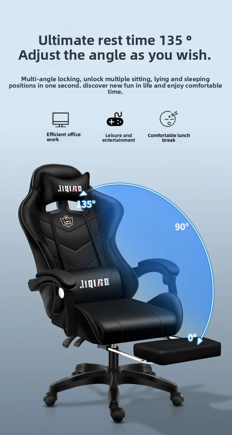 Comfortabele gamingstoel voor zittend gebruik, ergonomische gamestoel met verstelbare rugleuning, massagefunctie en draaibare zitting