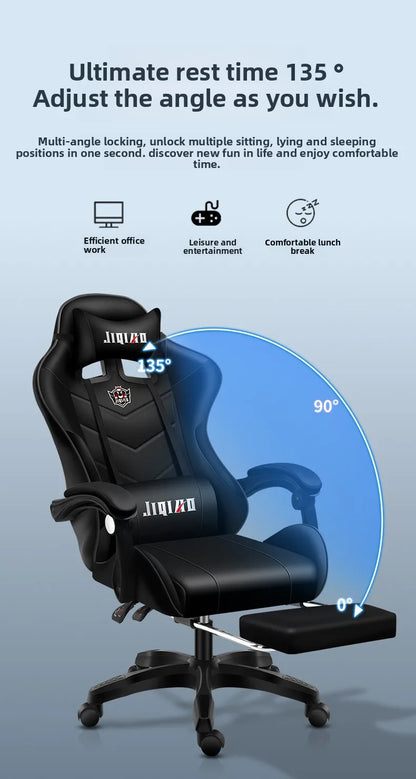Comfortabele gamingstoel voor zittend gebruik, ergonomische gamestoel met verstelbare rugleuning, massagefunctie en draaibare zitting