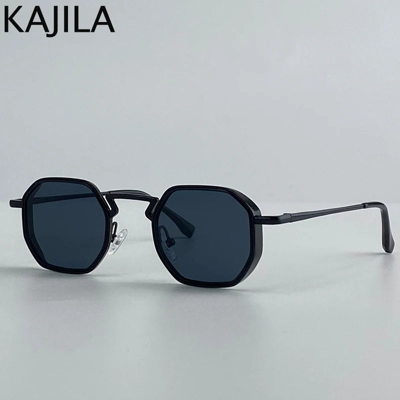 Small Frame Hexason Steampunk Sunglasses Men 2025 Luxury Brand Vintage Punk Eyewear Classic Polygon Metal Sun Glasses Male UV400