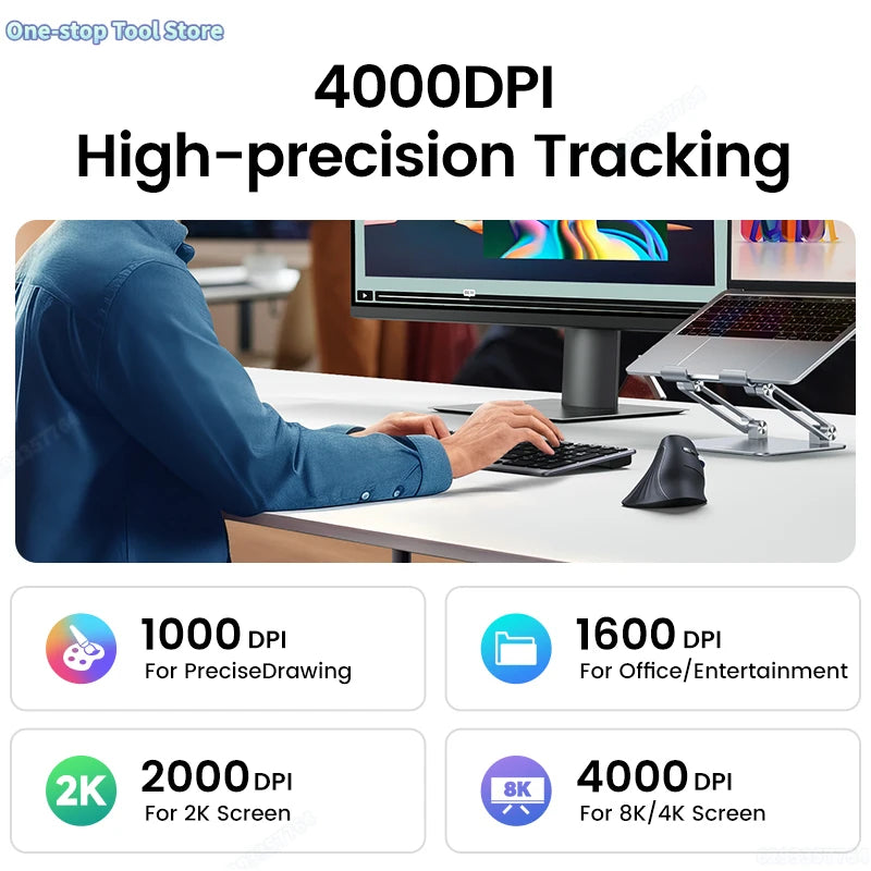 Mouse Wireless Bluetooth5.0 2.4G Ergonomic 4000DPI 6 Mute Buttons for MacBook Tablet Laptops Computer PC Mice