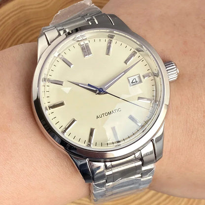 Tandorio 40mm Japanese NH35 Automatic 200M Diving Watch Men Beige Dial Bubble Sapphire Polished Case Glass Back Screw Crown