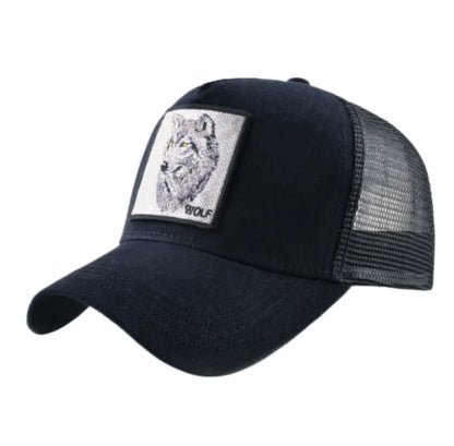 Boné de basebol trucker em malha respirável com bordado Wolf Patch, ajustável, estilo hip hop, para homem e mulher, com pala e fecho snapback, ideal para exterior e oferta