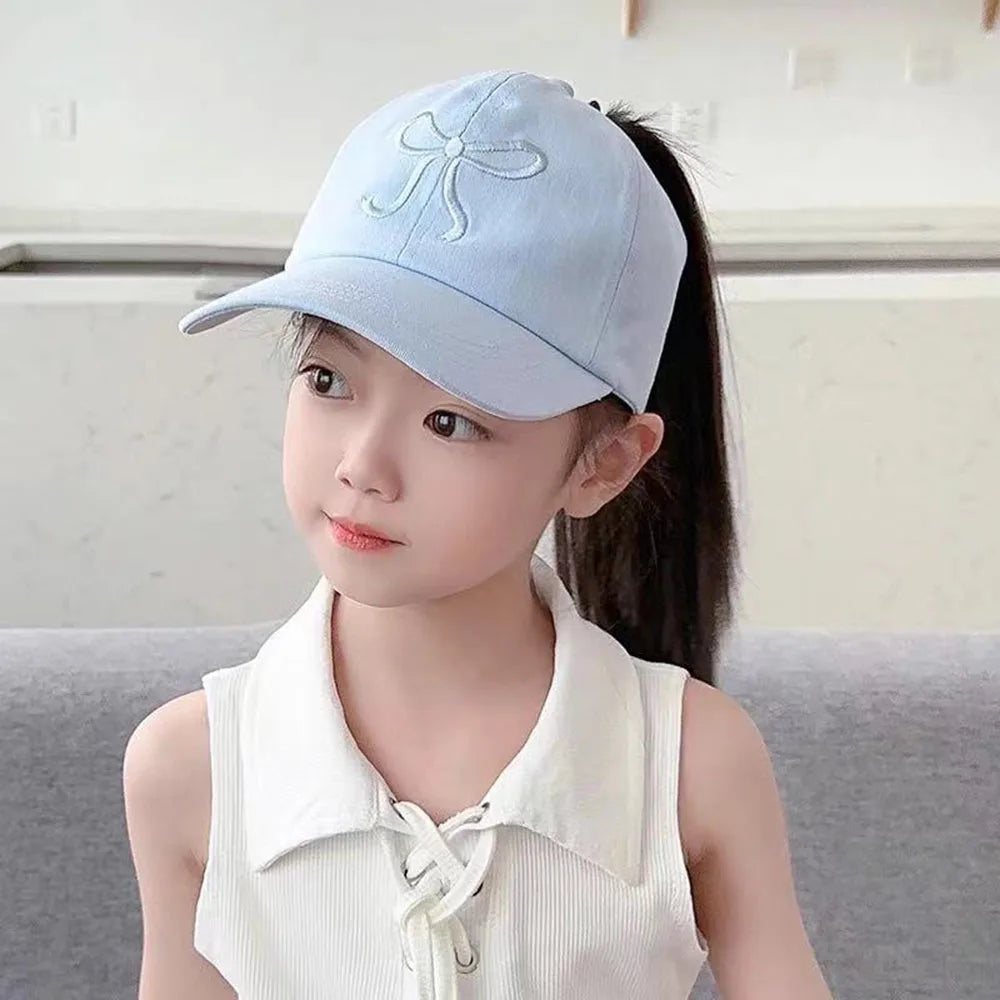Bows Children Baseball Caps Hollow Empty Top High Ponytail Caps Adjustable Kids summer Sun Hats Boys Girls Hip hop Baseball Hat