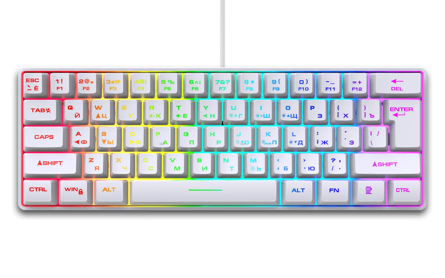 Teclado Gaming, Teclado Ultra-Compacto de 61 Teclas Russo/Inglês com Retroiluminação RGB, Teclado de Escritório Gaming Impermeável com Sensação Mecânica