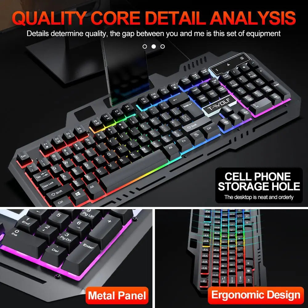 104Keys Gaming Keyboard and Mouse Combo with RGB Backlit,All-Metal Panel Waterproof Light Up,USB Wired Computer Keyboards Gaming