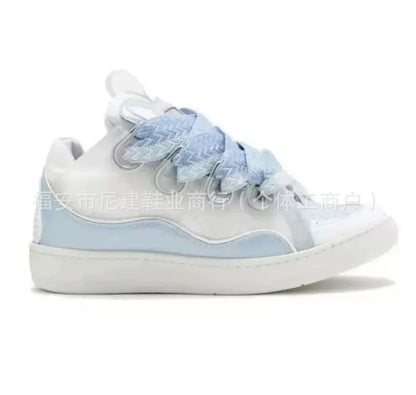 Zapatillas tipo skate de tacón alto cómodas, con suela gruesa, estilo casual deportivo dad shoes, estilo bolso, vietnamita y camboyano, nuevo diseño con nudo, sin cordones