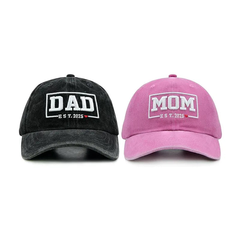 2 vnt. retro stiliaus išblukintos „DAD MOM“ siuvinėjimo moteriškos beisbolo kepurės, lauko sportui skirtos reguliuojamos, nuo saulės apsaugančios ir kvėpuojančios vairuotojų kepurės
