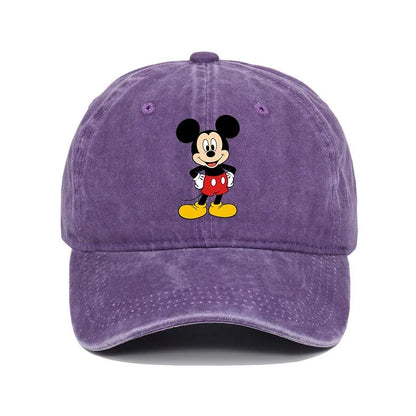 Retro Washed Mickey Mouse Print Baseball Cap Men Women Vintage Kpop Snapback Cap Adjustable Breathable Trucker Hat Sunscreen Hat