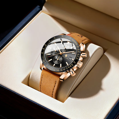 SAPPHERO Men Chronograph Watch High Precision Quartz Movement Blue Dial Date Display 50M Waterproof Luxury Sport Wristwatch Gift