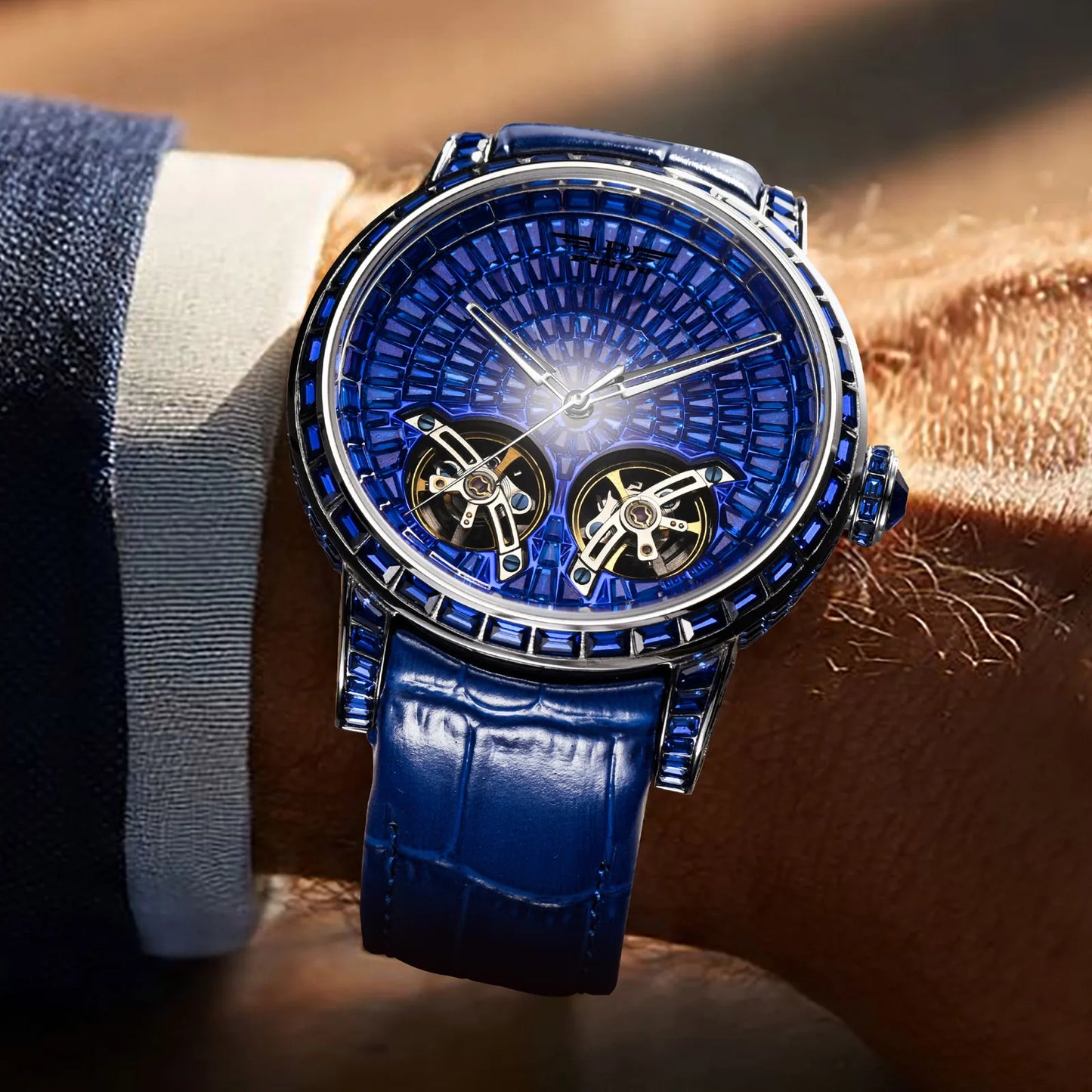 2026 PINDU Design New Diamond Mechanical Watch Men Top Luxury Double Flying Wheel Watch Sapphire Glass Waterproof Watch Leather