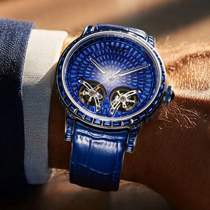 2026 PINDU Design New Diamond Mechanical Watch Men Top Luxury Double Flying Wheel Watch Sapphire Glass Waterproof Watch Leather