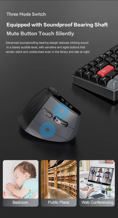 Backlit Wireless Ergonomic Mouse with Smart Flying Scroll,Function Adjustment Knob,Bluetooth&2.4G Rechargeable Gaming Mouse