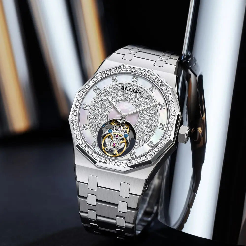 AESOP Echte Fliegende Tourbillon Mechanische Skeleton Uhr Für Mann Luxus Wasserdichte Armbanduhren Saphir Spiegel Gradienten new