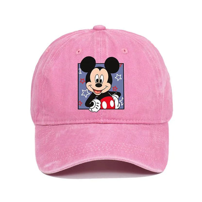 Retro Washed Mickey Mouse Print Baseball Cap Men Women Vintage Kpop Snapback Cap Adjustable Breathable Trucker Hat Sunscreen Hat